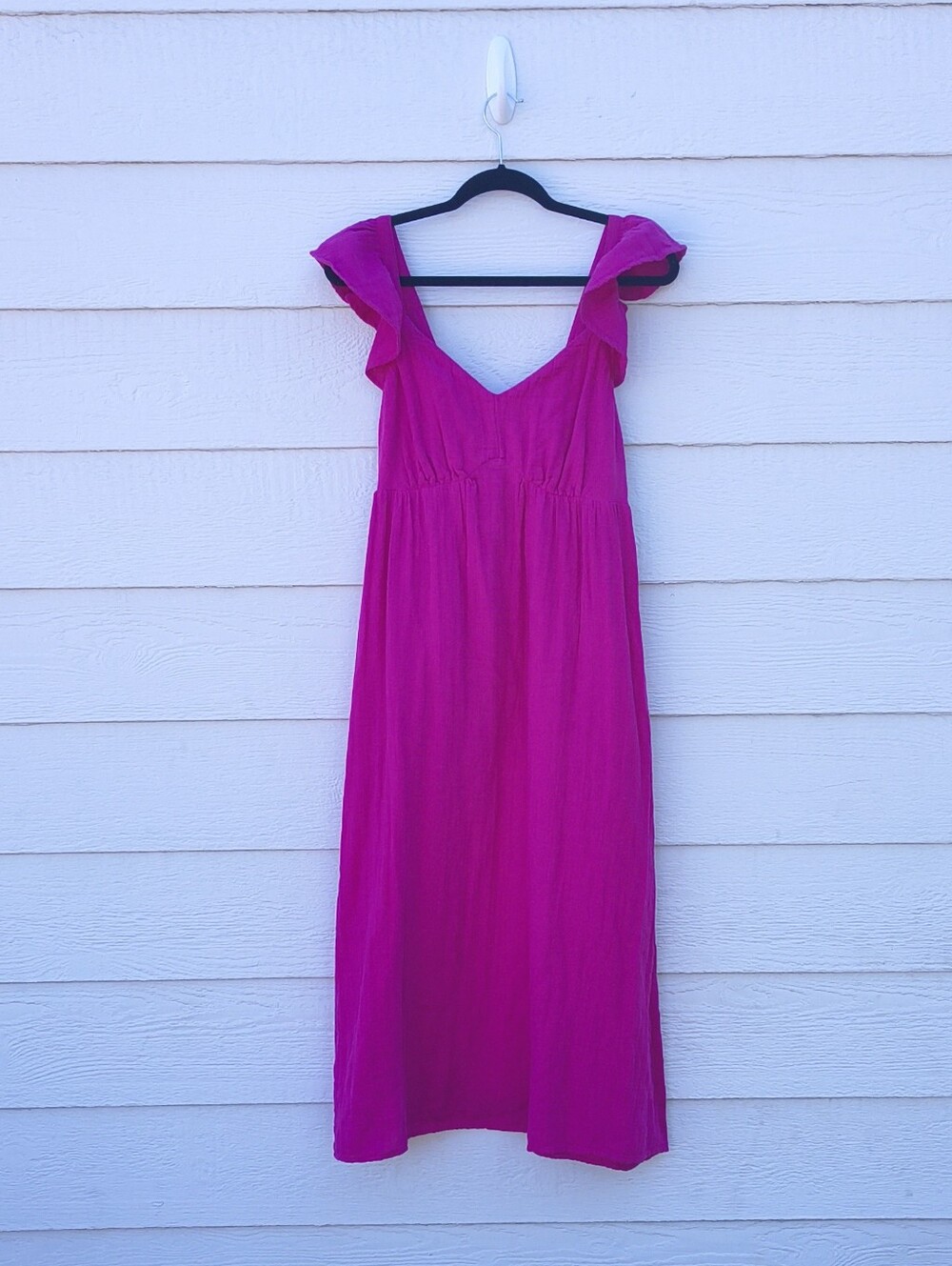 Time and Tru Bright Pink Flutter-Sleeve Maxi Dress